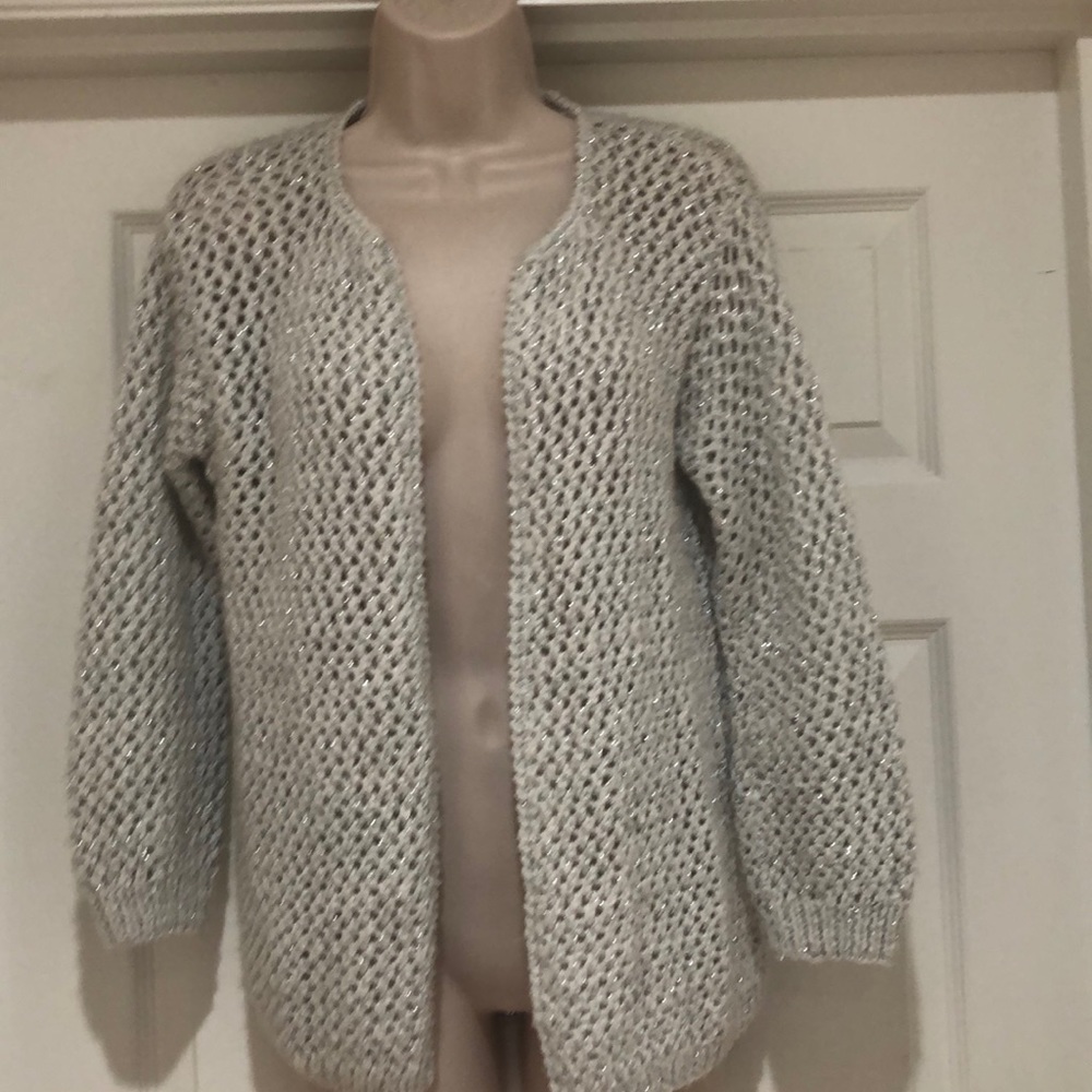 EUC White/Silver Crochet Cardigan Size S